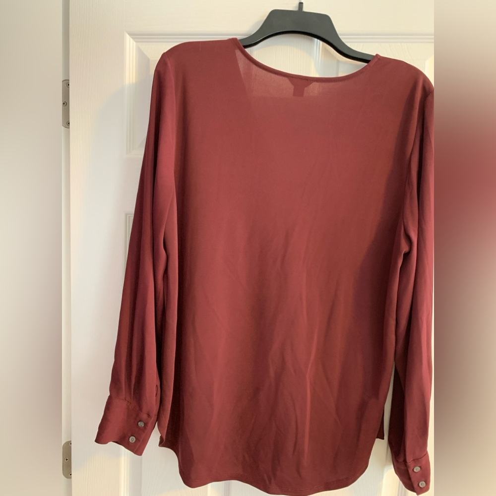Ann Taylor Deep Red V-Neck Blouse - Picture 3 of 8